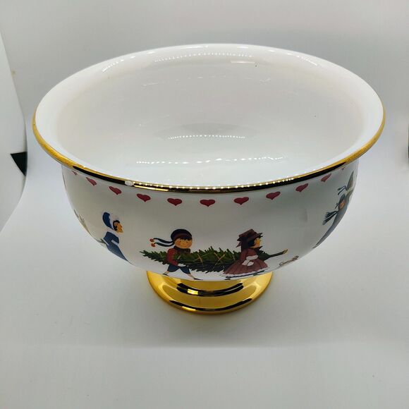 Vintage Y2K Charles Wysocki x Telaflora "CHRISTMAS LOVE 2000" Pedestal Bowl - Picture 5 of 13